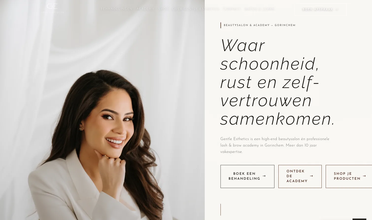 Homepage van Gentle Esthetics op desktop