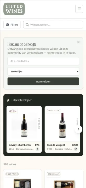 Marktplaats van Listed Wines op mobiel