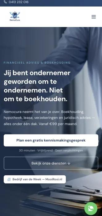 Homepage van Nemocura op mobiel